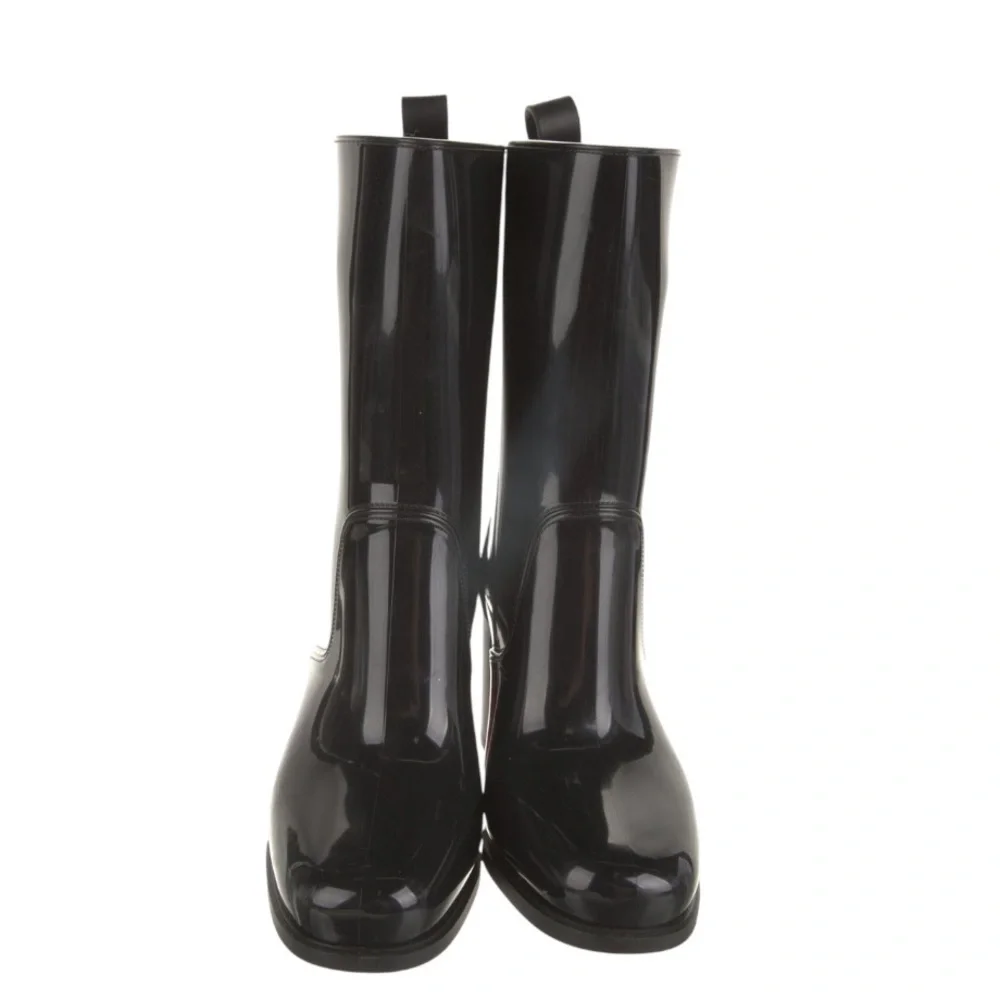Christian Louboutin Black Rockstud  Spike Rubber Rain Boots Sz. 38
